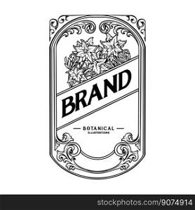 Classic label badge swirls floral ornament monochrome vector illustrations for your work logo, merchandise t-shirt, stickers and label designs, poster, greeting cards advertising business company or brands