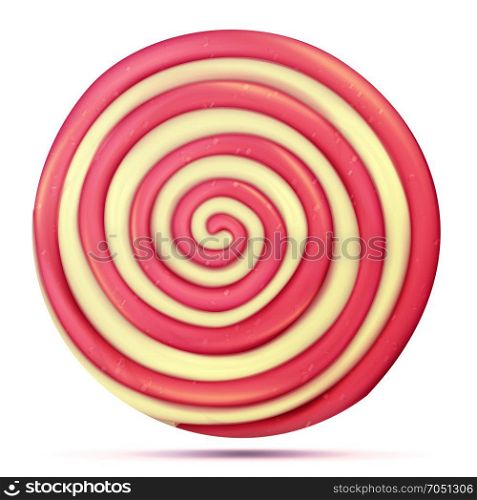 Classic Lollipop Isolated Vector. Round Red, Yellow. Realistic Spiral Illustration. Classic Bright Xmas Caramel. Lollipop Isolated Vector. Classic Sweet Realistic Candy Abstract Spiral Illustration