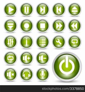 Classic media player buttons icon set.