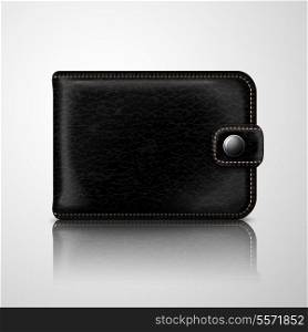 Classic modern black wallet pouch with leather texture and stitches vector illustration