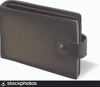 Classic modern black wallet purse with leather texture and stitches vector illustration