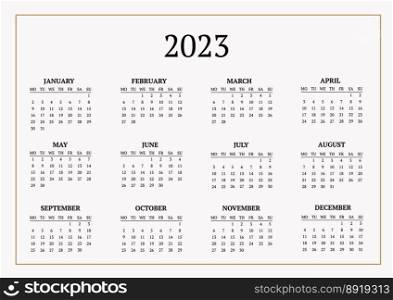 classic monthly calendar for 2023. A calendar in the style of minimalism of a square shape. Calendar template.. classic monthly calendar for 2023. A calendar in the style of minimalism of a square shape. Calendar template