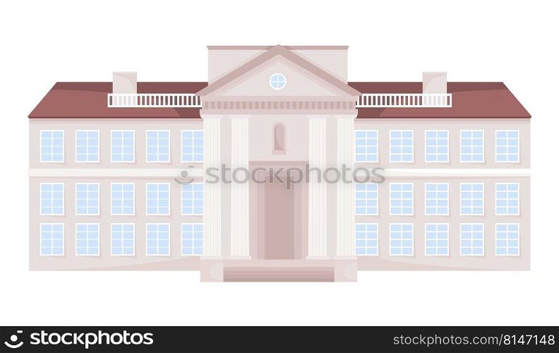 Classic municipal building semi flat color vector object. Editable figure. Full sized item on white. Architecture simple cartoon style illustration for web graphic design and animation. Classic municipal building semi flat color vector object