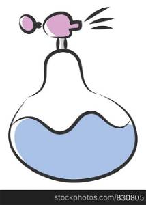 Classic perfume bottle with purple-colored spray atomizer contains blue-colored perfume vector color drawing or illustration