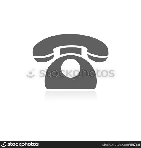 Classic phone icon with reflection on a white background