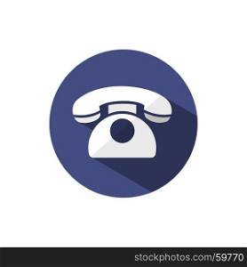 Classic phone icon with shadow on a dark blue circle