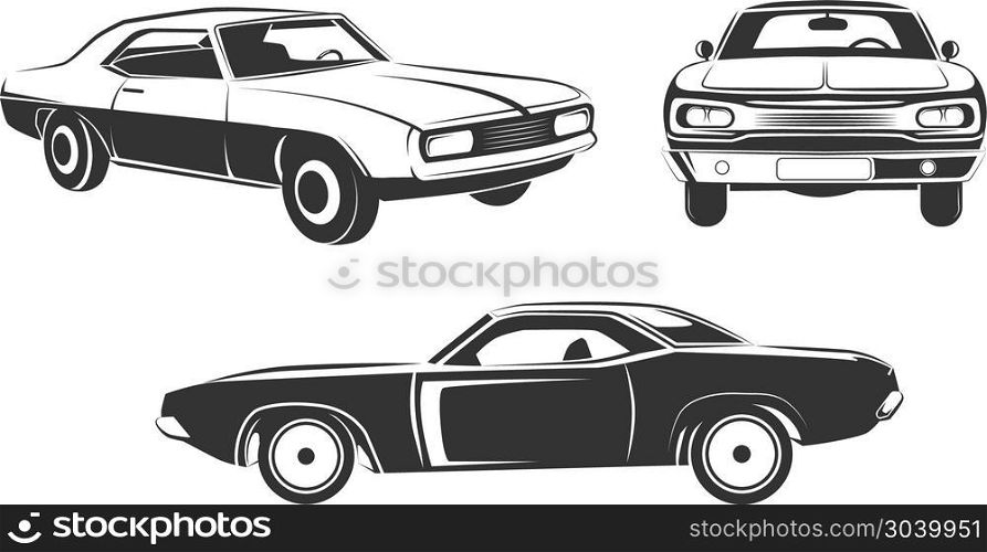 Classic retro muscle cars vector set. Classic retro muscle cars vector set. Sport retro speed machine illustration