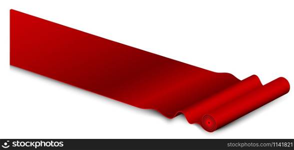 Classic rolling red carpet on white background