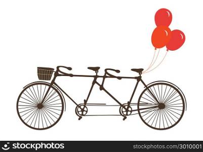 Classic romantic tandem bicycle with balloons vector isolated on a white background.