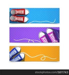 Classic rubber gumshoes hipster accessories horizontal banner set isolated vector illustration. Gumshoes Banner Set