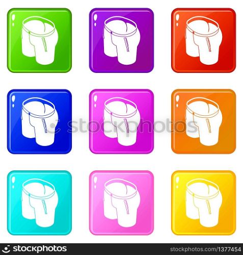 Classic shorts icons set 9 color collection isolated on white for any design. Classic shorts icons set 9 color collection