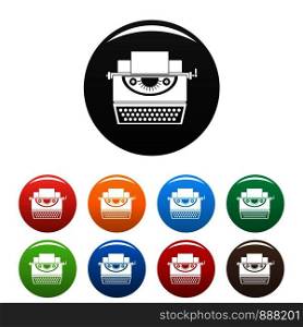 Classic typewriter icons set 9 color vector isolated on white for any design. Classic typewriter icons set color