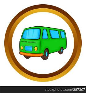 Classic van, retro style vector icon in golden circle, cartoon style isolated on white background. Classic van, retro style vector icon
