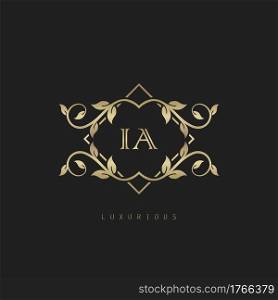 Classic Vintage Letter I, A, IA logo. Vector logo design concept classic vintage with nature leaves.