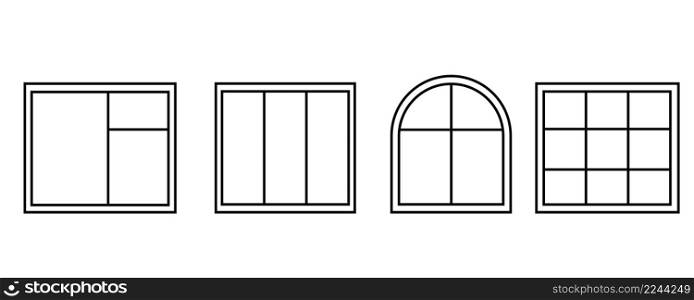 Classic windows set. House exterior. Editable stroke. Vector illustration. stock image. EPS 10.. Classic windows set. House exterior. Editable stroke. Vector illustration. stock image.