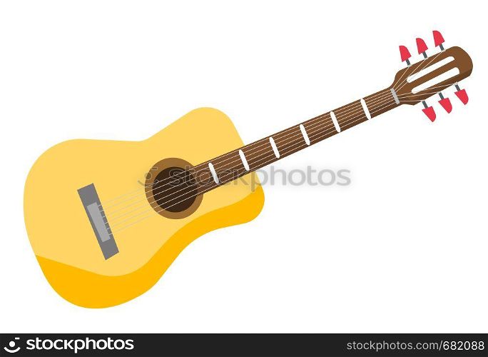Classical acoustic guitar vector cartoon illustration isolated on white background.. Classical acoustic guitar vector illustration.