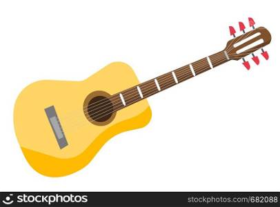 Classical acoustic guitar vector cartoon illustration isolated on white background.. Classical acoustic guitar vector illustration.