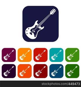 Classical electric guitar icons set vector illustration in flat style In colors red, blue, green and other. Classical electric guitar icons set flat