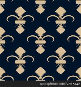 Classical French gray and beige fleur-de-lis seamless pattern with a repeat motif in square format suitable for wallpaper, tiles and fabric design