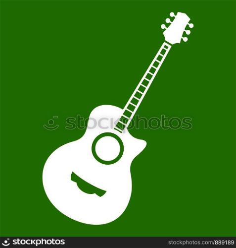 Classical guitar icon white isolated on green background. Vector illustration. Classical guitar icon green