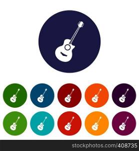 Classical guitar set icons in different colors isolated on white background. Classical guitar set icons