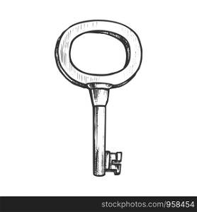 Classical Key Filigree Medieval Monochrome Vector. Unlock Warded Lock Detail Traditional Metallic Skeleton Key. House Security Template Hand Drawn In Vintage Style Black And White Illustration. Classical Key Filigree Medieval Monochrome Vector