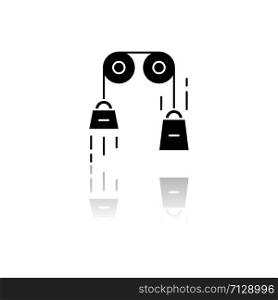 Classical physics drop shadow black glyph icon. Laws of motion and gravitation. Mechanical energy research. Theoretical kinematics physical experiment. Isolated vector illustration