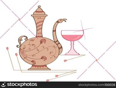 Classical Surahi & Wine Glass Vector Art