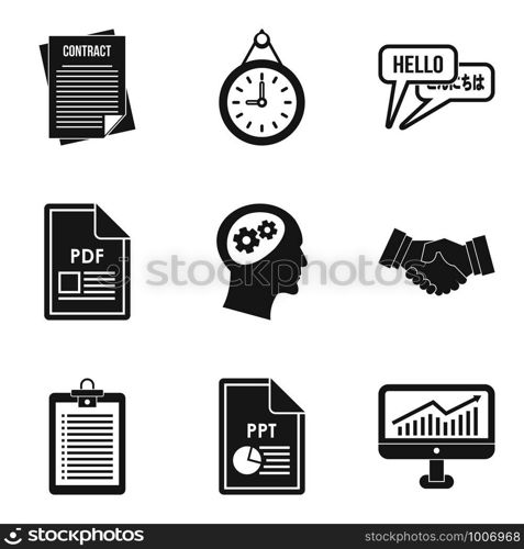 Classified document icons set. Simple set of 9 classified document vector icons for web isolated on white background. Classified document icons set, simple style