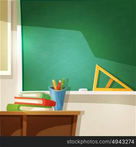 Classroom Cartoon Illustration . Classroom Cartoon Background. School Lesson Vector Illustration. Education Design.Classroom Decorative Illustration.