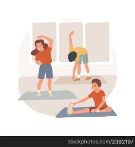 Classroom fitness isolated cartoon vector illustration. Doing morning exercises in a classroom, before school program, sport activity, children fitness, motor development vector cartoon.. Classroom fitness isolated cartoon vector illustration.