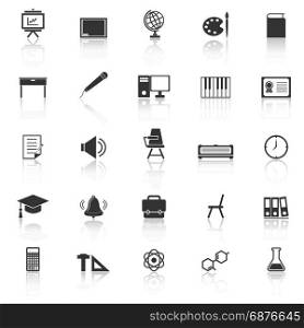 Classroom icons with reflect on white background, stock vector