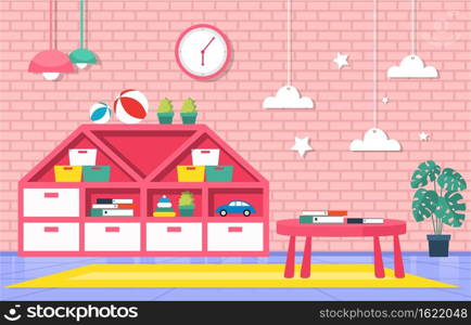 Classroom Interior Education Elementary Kindergarten Children School Illustration