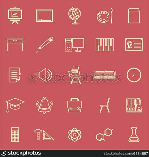 Classroom line color icons on red background, stock vector