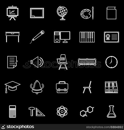 Classroom line icons on black background, stock vector