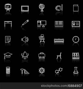 Classroom line icons with reflect on black background, stock vector