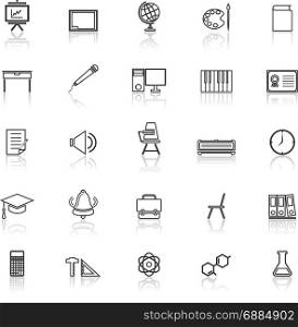 Classroom line icons with reflect on white background, stock vector