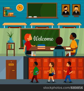 Classroom school study banner horizontal concept set. Flat illustration of 3 classroom school study vector banner horizontal concepts for web. Classroom school banner horizontal set, flat style