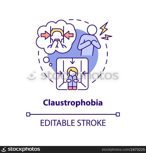 Claustrophobia concept icon. Irrational fear of enclosed spaces. Most common phobia abstract idea thin line illustration. Isolated outline drawing. Editable stroke. Arial, Myriad Pro-Bold fonts used. Claustrophobia concept icon