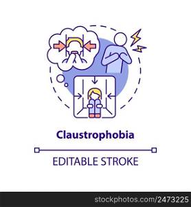 Claustrophobia concept icon. Irrational fear of enclosed spaces. Most common phobia abstract idea thin line illustration. Isolated outline drawing. Editable stroke. Arial, Myriad Pro-Bold fonts used. Claustrophobia concept icon