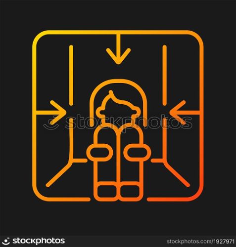 Claustrophobia gradient vector icon for dark theme. Fear of enclosed spaces as panic attack trigger. Mental problem. Thin line color symbol. Modern style pictogram. Vector isolated outline drawing. Claustrophobia gradient vector icon for dark theme