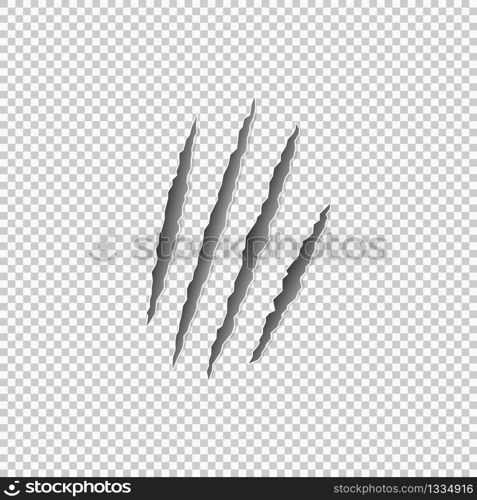 Claw marks of a beast on a transparent background. Vector EPS 10