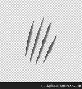 Claw marks of a beast on a transparent background. Vector EPS 10