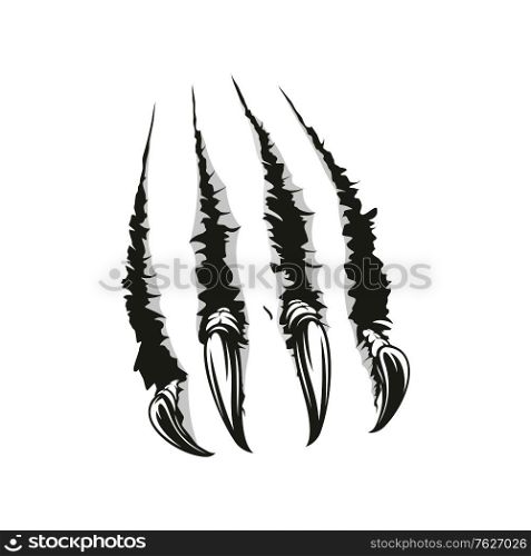 Claws scratches of wild animal. Vector tiger, bear or monster cat claw torn slashes. Claws scratches trace, wild animal torn slashes
