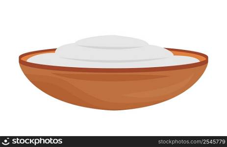 Clay bowl with rice semi flat color vector element. Full sized object on white. Tasty dish. Earthenware crockery simple cartoon style illustration for web graphic design and animation. Clay bowl with rice semi flat color vector element