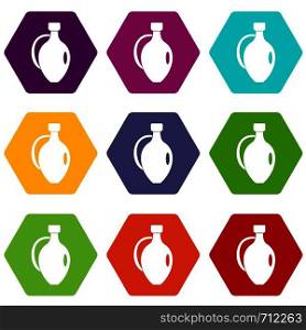 Clay jug icon set many color hexahedron isolated on white vector illustration. Clay jug icon set color hexahedron