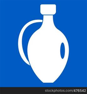 Clay jug icon white isolated on blue background vector illustration. Clay jug icon white