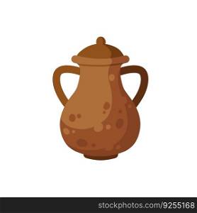 Clay pot. Copper jug. Brown antique tab≤ware with hand≤s. Flat design. Clay pot. Copper jug. Brown antique tab≤ware