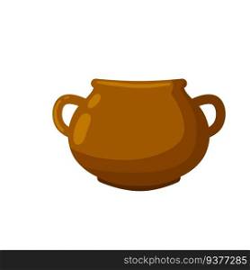 Clay pot. Copper jug. Brown antique tableware with handles. Flat design. Clay pot. Copper jug.