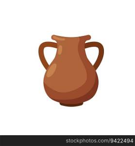 Clay pot. Copper jug. Brown antique tableware with handles. Flat design. Clay pot. Copper jug. Brown antique tableware